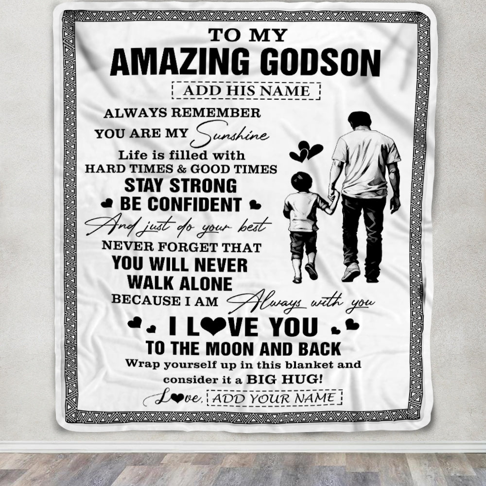 Personalized To My Amazing Godson Blanket From Uncle Godfather Man It A Big Hug Godson Birthday Gifts Graduation Christmas Customized Fleece Throw Blanket | siriusteestore