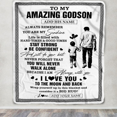 Personalized To My Amazing Godson Blanket From Uncle Godfather Man It A Big Hug Godson Birthday Gifts Graduation Christmas Customized Fleece Throw Blanket | siriusteestore