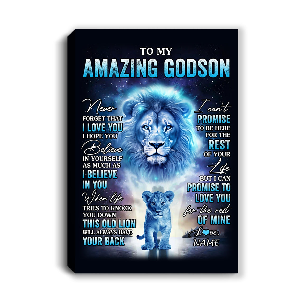 Personalized To My Amazing Godson Canvas From Godfather Uncle Lion Never Forget I Love You Godson Birthday Gifts Graduation Christmas Custom Wall Art Print Framed Canvas | siriusteestore