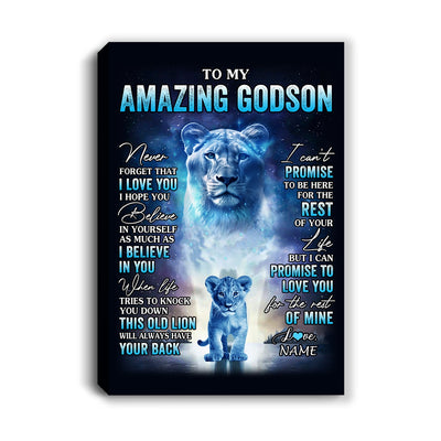 Personalized To My Amazing Godson Canvas From Godmother Aunt Lion Never Forget I Love You Godson Birthday Gifts Graduation Christmas Custom Wall Art Print Framed Canvas | siriusteestore