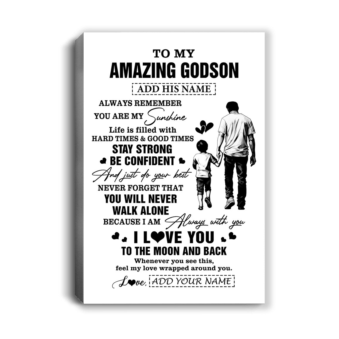 Personalized To My Amazing Godson Canvas From Uncle Godfather Man It A Big Hug Godson Birthday Gifts Graduation Christmas Custom Wall Art Framed Canvas | siriusteestore