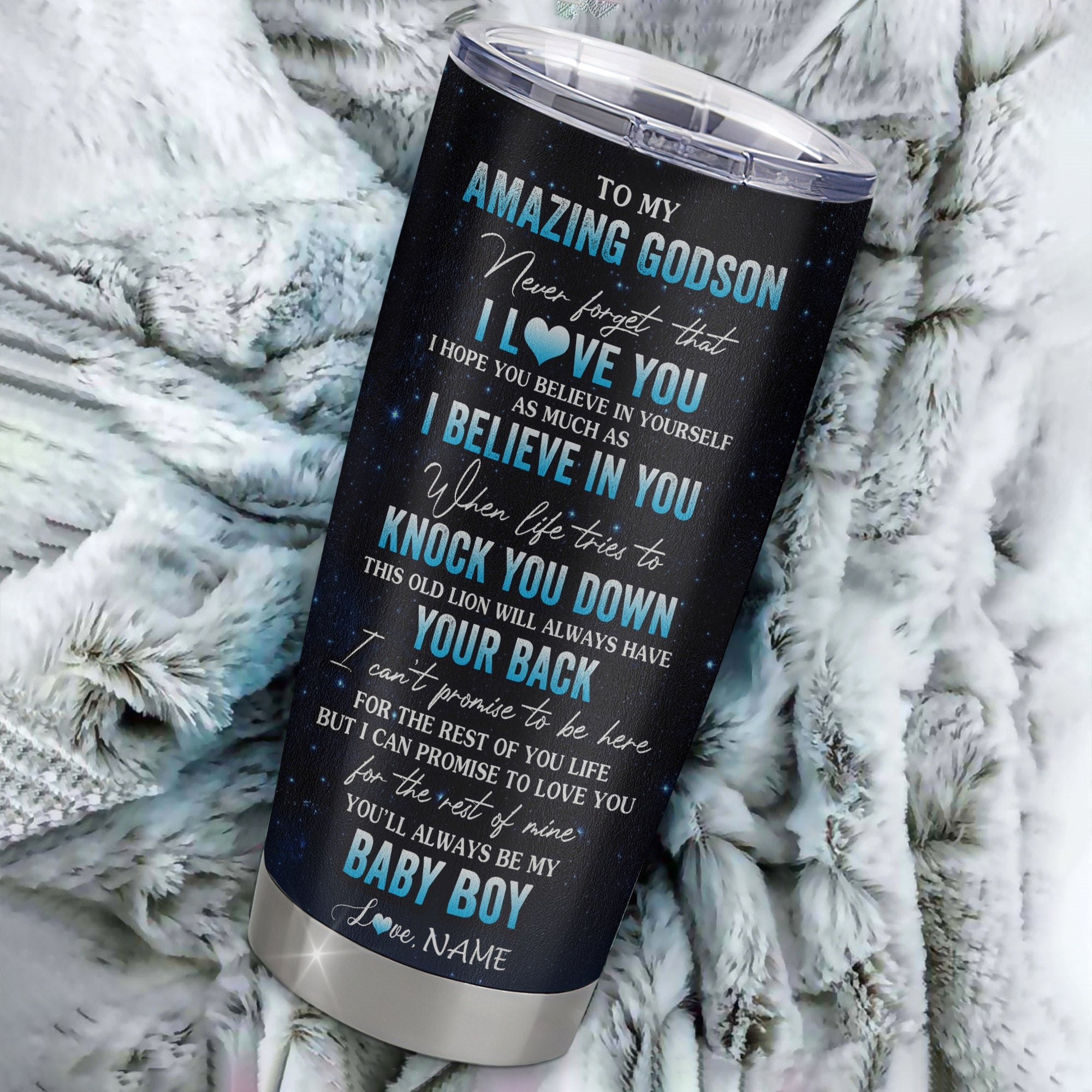 Personalized To My Amazing Godson From Godmother Stainless Steel Tumbler Cup Lion Never Forget I Love You Godson Birthday Graduation Christmas Travel Mug | siriusteestore