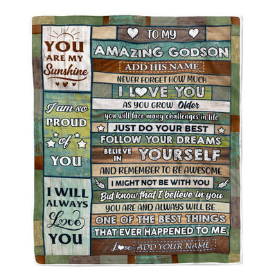 Personalized To My Amazing Godson Gifts Blanket From Godmother Aunt Wood Your Dream Gifts For Godson Birthday Gifts Graduation Christmas Fleece Blanket | siriusteestore