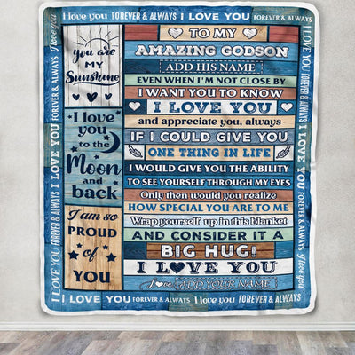 Personalized To My Amazing Godson Gifts From Aunt Godmother Blanket Wood Great Words Birthday Gifts For Godson Christmas Customized Fleece Throw Blanket | siriusteestore