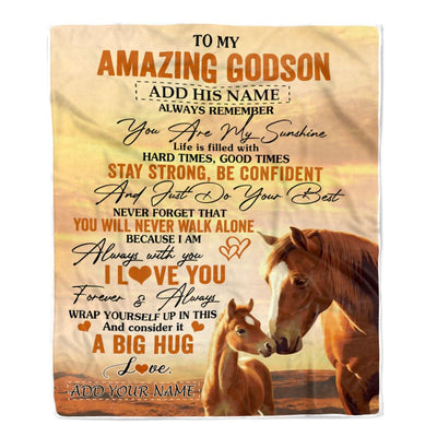 Personalized To My Amazing Godson Horse Blanket From Godmother Uncle My Sunshine Godson Birthday Gifts Graduation Christmas Customized Fleece Throw Blanket | siriusteestore