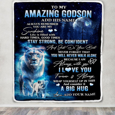 Personalized To My Amazing Godson Lion Blanket From Godmother My Sunshine Godson Birthday Gifts Graduation Christmas Customized Fleece Throw Blanket | siriusteestore