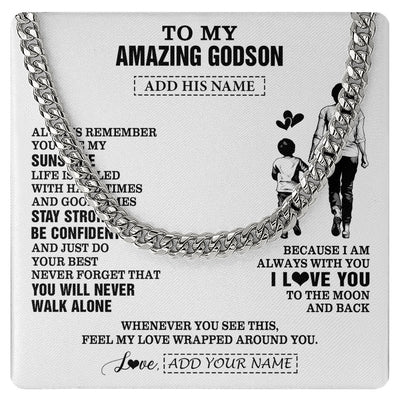 Cuban Link Chain Necklace Stainless Steel | 1 | Personalized To My Amazing Godson Necklace From Godmother Aunt Woman It A Big Hug Godson Birthday Gifts Graduation Christmas Custom Gift Box Message Card | https://siriusteestore.