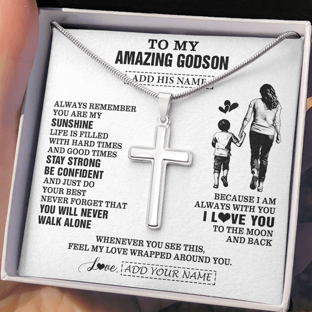 Stainless Cross Necklace Stainless Steel | 2 | Personalized To My Amazing Godson Necklace From Godmother Aunt Woman It A Big Hug Godson Birthday Gifts Graduation Christmas Custom Gift Box Message Card | https://siriusteestore.