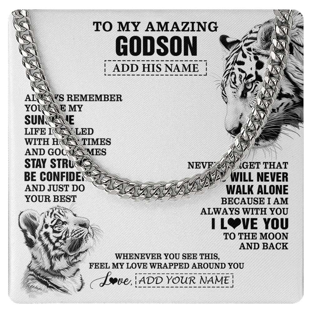 Cuban Link Chain Necklace Stainless Steel | 1 | Personalized To My Amazing Godson Necklace From Godmother Godfather White Tiger It A Big Hug Godson Birthday Gifts Graduation Christmas Gift Box Message Card | https://siriusteestore.