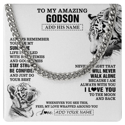 Cuban Link Chain Necklace Stainless Steel | 1 | Personalized To My Amazing Godson Necklace From Godmother Godfather White Tiger It A Big Hug Godson Birthday Gifts Graduation Christmas Gift Box Message Card | https://siriusteestore.