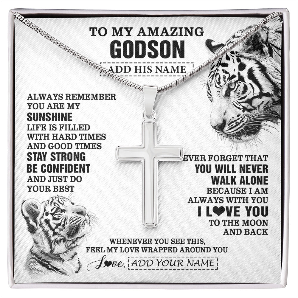 Stainless Cross Necklace Stainless Steel | 1 | Personalized To My Amazing Godson Necklace From Godmother Godfather White Tiger It A Big Hug Godson Birthday Gifts Graduation Christmas Gift Box Message Card | https://siriusteestore.