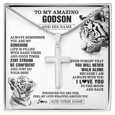 Stainless Cross Necklace Stainless Steel | 1 | Personalized To My Amazing Godson Necklace From Godmother Godfather White Tiger It A Big Hug Godson Birthday Gifts Graduation Christmas Gift Box Message Card | https://siriusteestore.