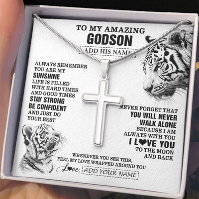 Stainless Cross Necklace Stainless Steel | 2 | Personalized To My Amazing Godson Necklace From Godmother Godfather White Tiger It A Big Hug Godson Birthday Gifts Graduation Christmas Gift Box Message Card | https://siriusteestore.