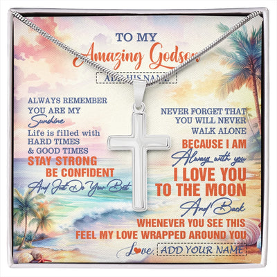 Stainless Cross Necklace Stainless Steel | 1 | Personalized To My Amazing Godson Necklace From Godmother Uncle Beach It A Big Hug Godson Birthday Gifts Graduation Christmas Custom Gift Box Message Card Shirt & Hoodie | https://siriusteestore.