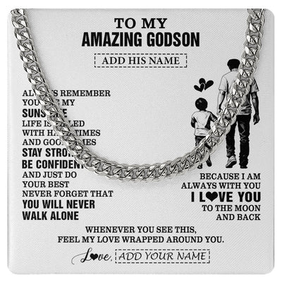 Cuban Link Chain Necklace Stainless Steel | 1 | Personalized To My Amazing Godson Necklace From Uncle Godfather Man It A Big Hug Godson Birthday Gifts Graduation Christmas Custom Gift Box Message Card | https://siriusteestore.