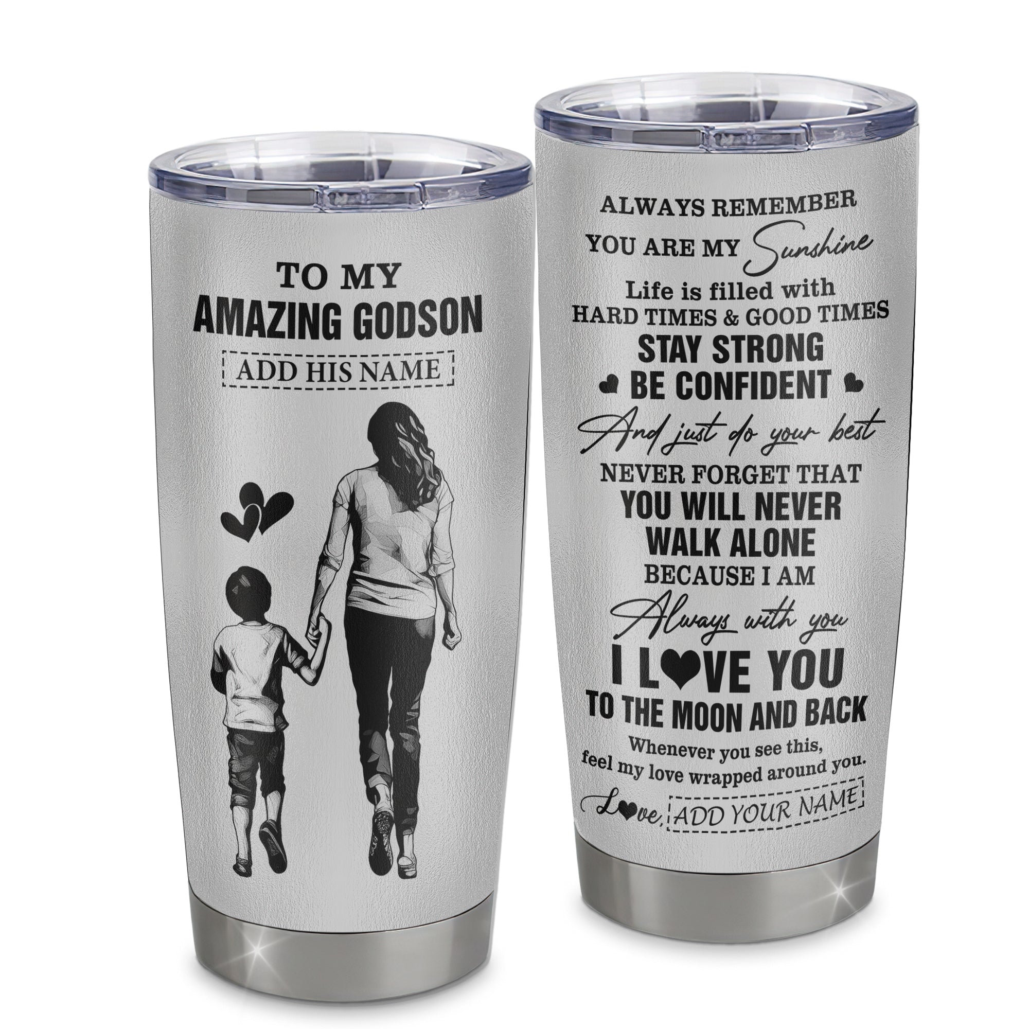 Personalized To My Amazing Godson Tumbler From Godmother Aunt Woman It A Big Hug Godson Birthday Gifts Graduation Christmas Custom Stainless Steel Travel Mug | siriusteestore