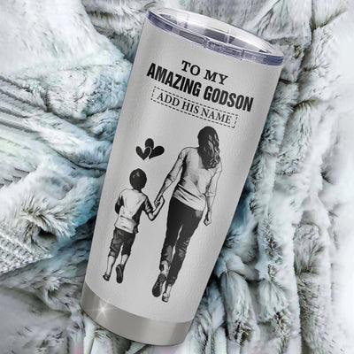 Personalized To My Amazing Godson Tumbler From Godmother Aunt Woman It A Big Hug Godson Birthday Gifts Graduation Christmas Custom Stainless Steel Travel Mug | siriusteestore