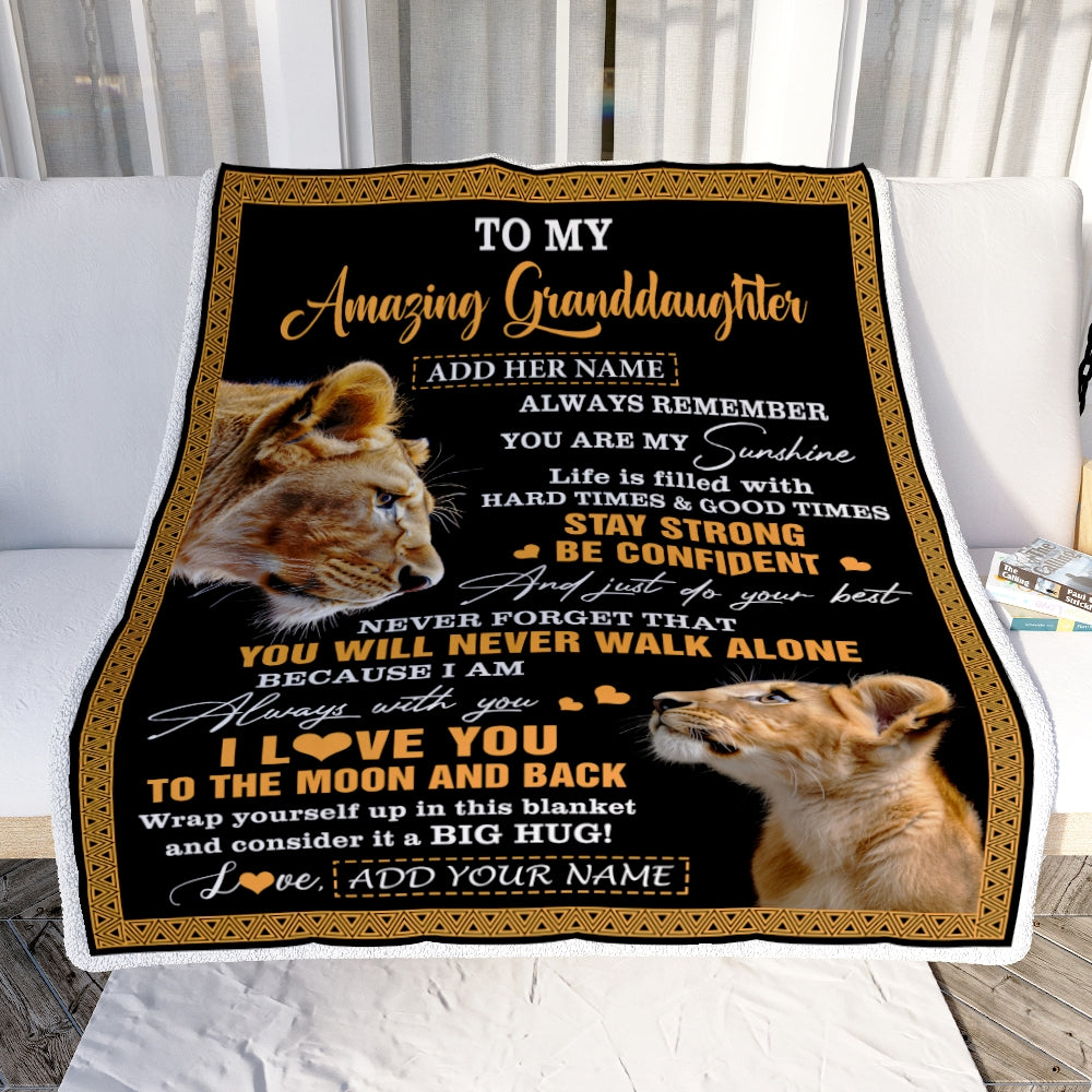 Personalized To My Amazing Granddaughter Blanket From Grandma Grandmother Lion It A Big Hug Granddaughter Birthday Gifts Graduation Christmas Fleece Blanket | siriusteestore