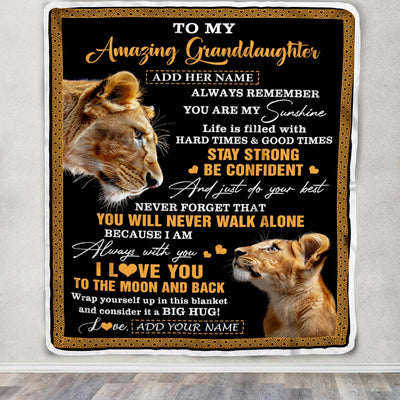 Personalized To My Amazing Granddaughter Blanket From Grandma Grandmother Lion It A Big Hug Granddaughter Birthday Gifts Graduation Christmas Fleece Blanket | siriusteestore