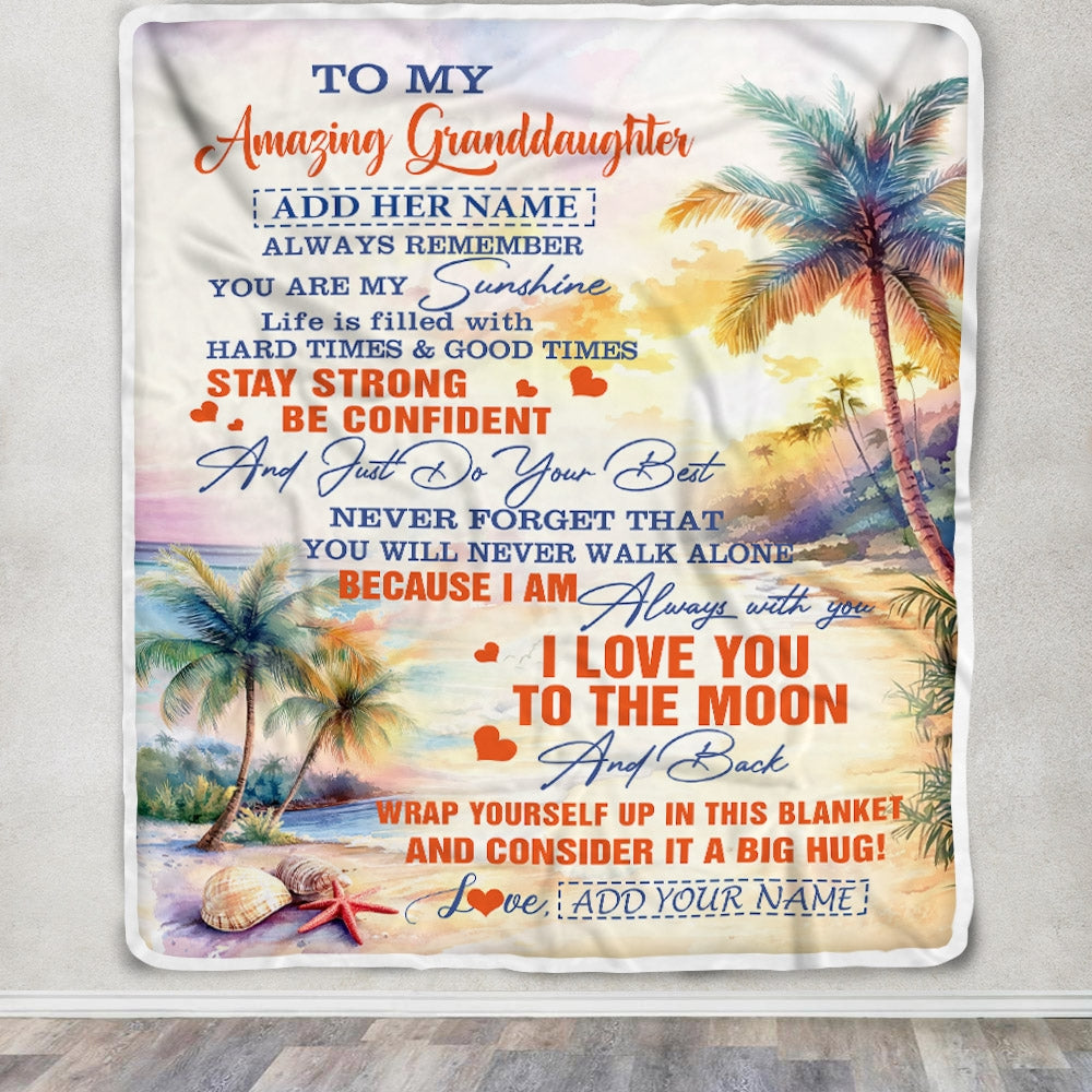 Personalized To My Amazing Granddaughter Blanket From Grandma Grandpa Beach It A Big Hug Granddaughter Birthday Gifts Graduation Christmas Fleece Blanket | siriusteestore