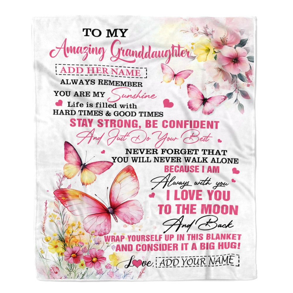 Personalized To My Amazing Granddaughter Blanket From Grandma Grandpa Butterfly It A Big Hug Granddaughter Birthday Gifts Christmas Custom Fleece Blanket | siriusteestore