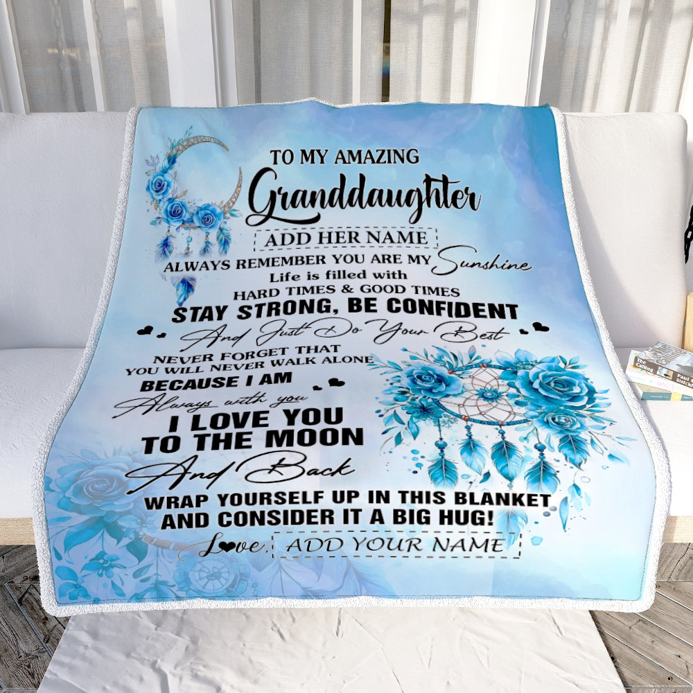 Personalized To My Amazing Granddaughter Blanket From Grandma Grandpa Dream Catcher It A Big Hug Granddaughter Birthday Gifts Christmas Custom Fleece Blanket | siriusteestore