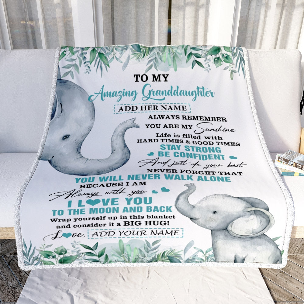 Personalized To My Amazing Granddaughter Blanket From Grandma Grandpa Elephant It A Big Hug Granddaughter Birthday Gifts Graduation Christmas Fleece Blanket | siriusteestore