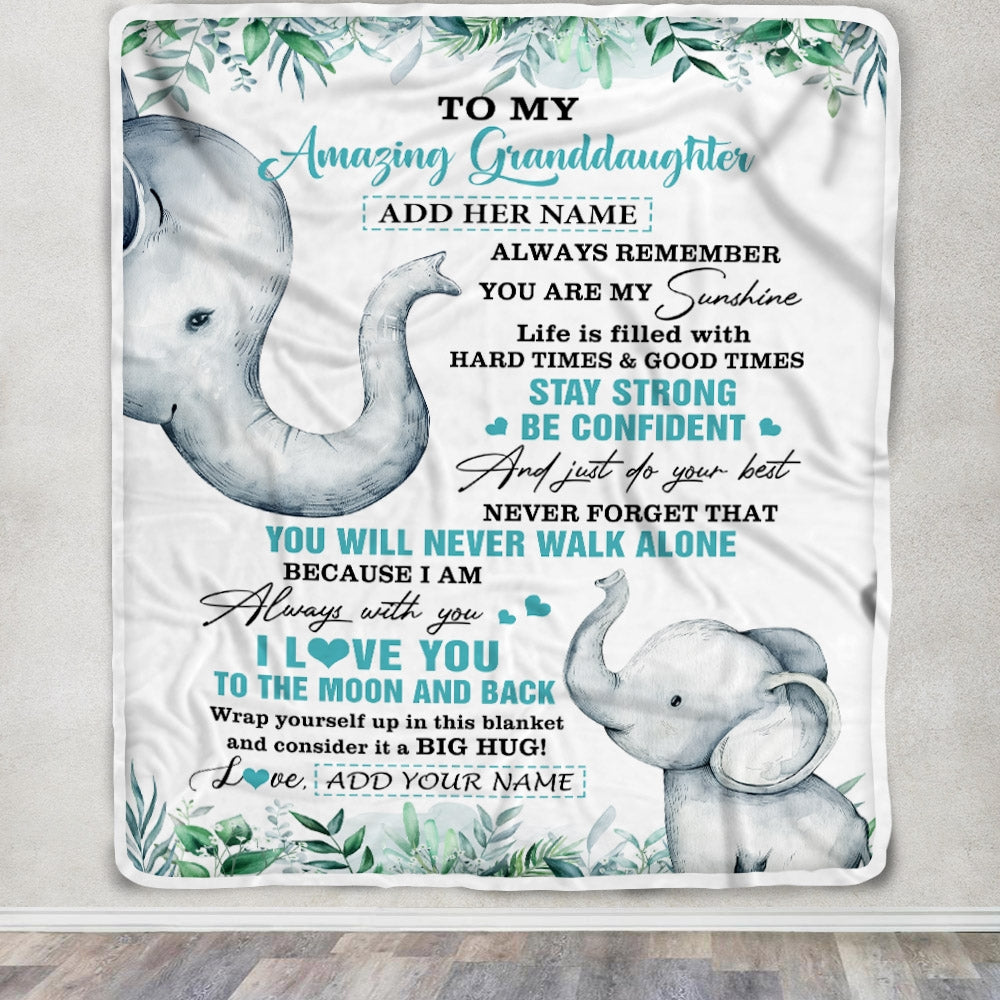 Personalized To My Amazing Granddaughter Blanket From Grandma Grandpa Elephant It A Big Hug Granddaughter Birthday Gifts Graduation Christmas Fleece Blanket | siriusteestore