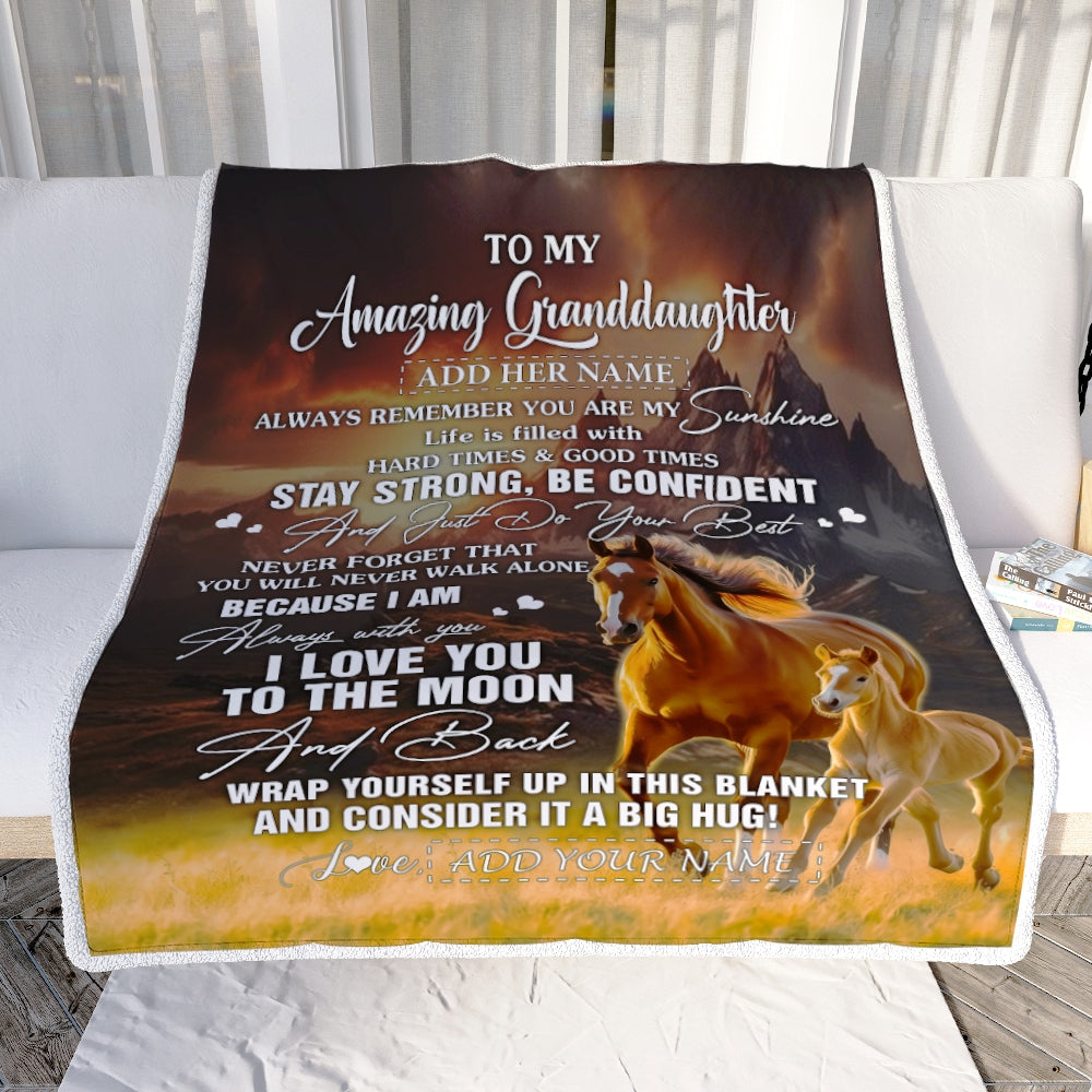 Personalized To My Amazing Granddaughter Blanket From Grandma Grandpa Horse It A Big Hug Granddaughter Birthday Gifts Graduation Christmas Fleece Blanket | siriusteestore