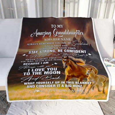 Personalized To My Amazing Granddaughter Blanket From Grandma Grandpa Horse It A Big Hug Granddaughter Birthday Gifts Graduation Christmas Fleece Blanket | siriusteestore