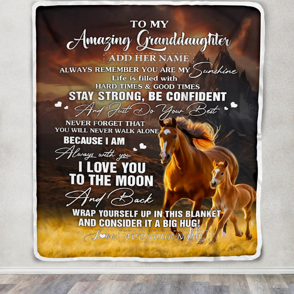 Personalized To My Amazing Granddaughter Blanket From Grandma Grandpa Horse It A Big Hug Granddaughter Birthday Gifts Graduation Christmas Fleece Blanket | siriusteestore
