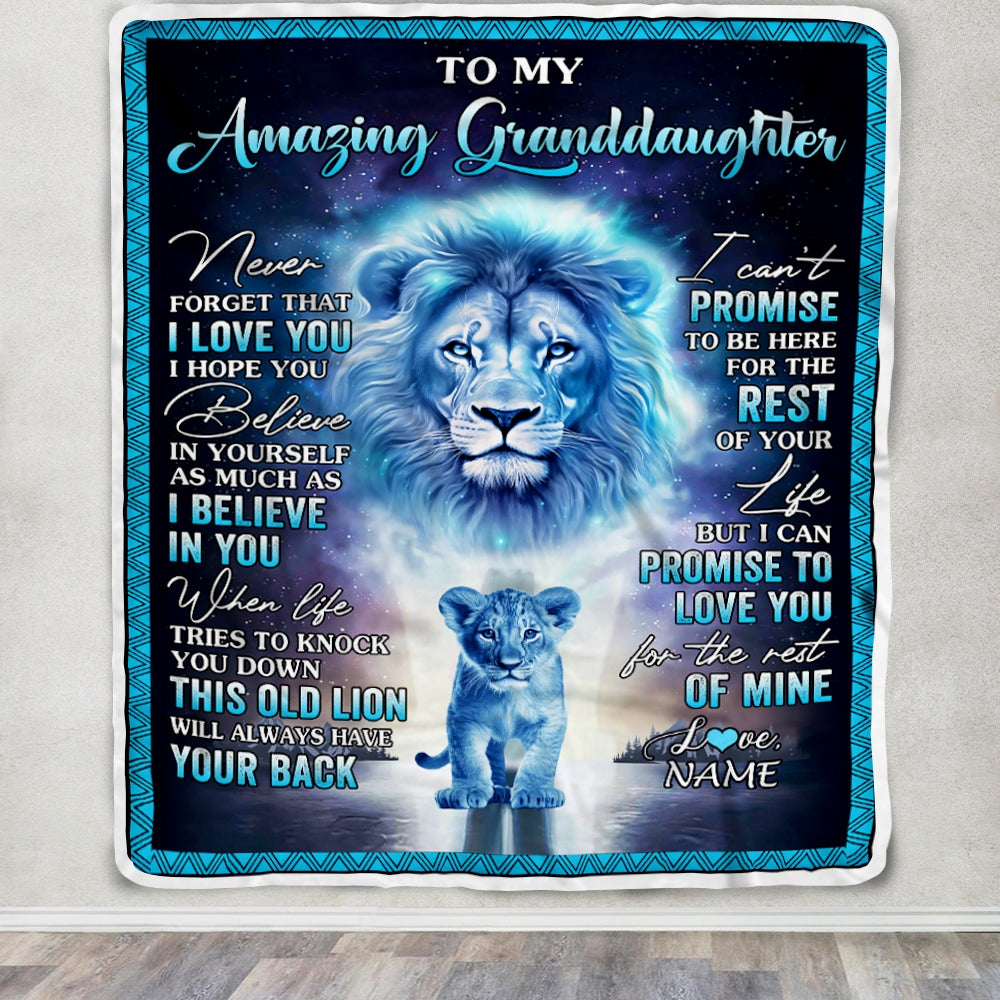 Personalized To My Amazing Granddaughter Blanket From Grandma Grandpa Lion Never Forget I Love You Birthday Graduation Christmas Customized Fleece Blanket | siriusteestore