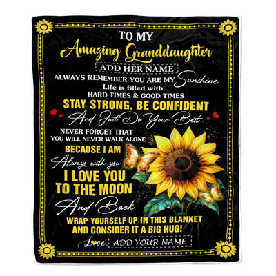 Personalized To My Amazing Granddaughter Blanket From Grandma Grandpa Sunflower It A Big Hug Granddaughter Birthday Gifts Christmas Custom Fleece Blanket | siriusteestore