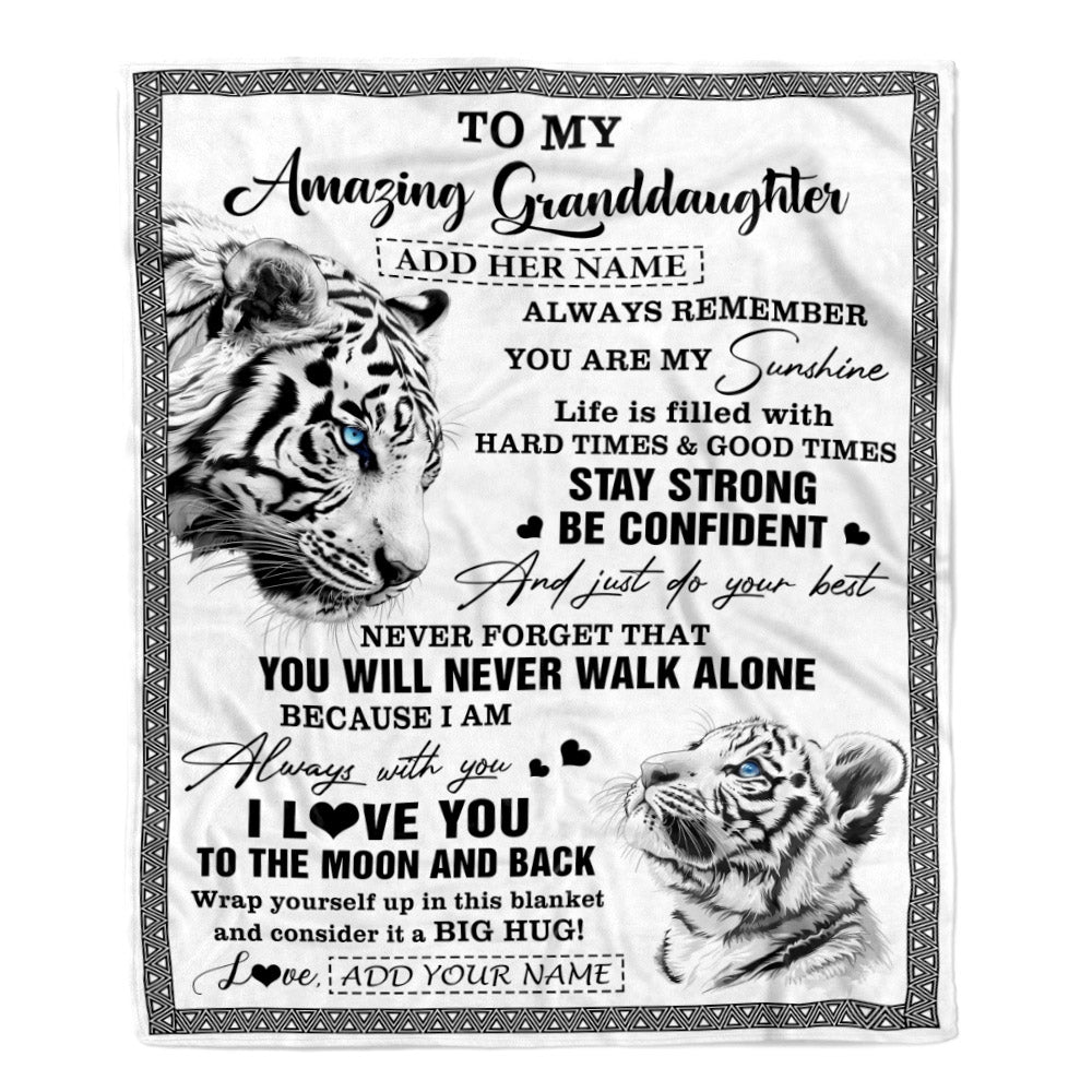 Personalized To My Amazing Granddaughter Blanket From Grandma Grandpa White Tiger It A Big Hug Granddaughter Birthday Gifts Christmas Custom Fleece Blanket | siriusteestore