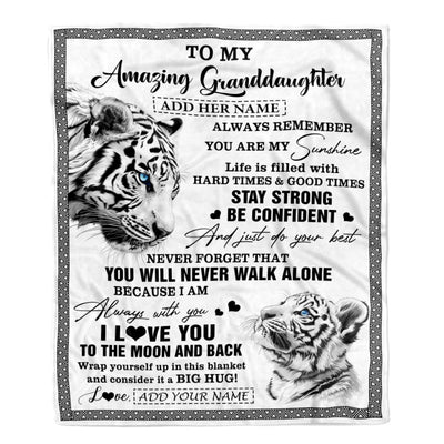 Personalized To My Amazing Granddaughter Blanket From Grandma Grandpa White Tiger It A Big Hug Granddaughter Birthday Gifts Christmas Custom Fleece Blanket | siriusteestore