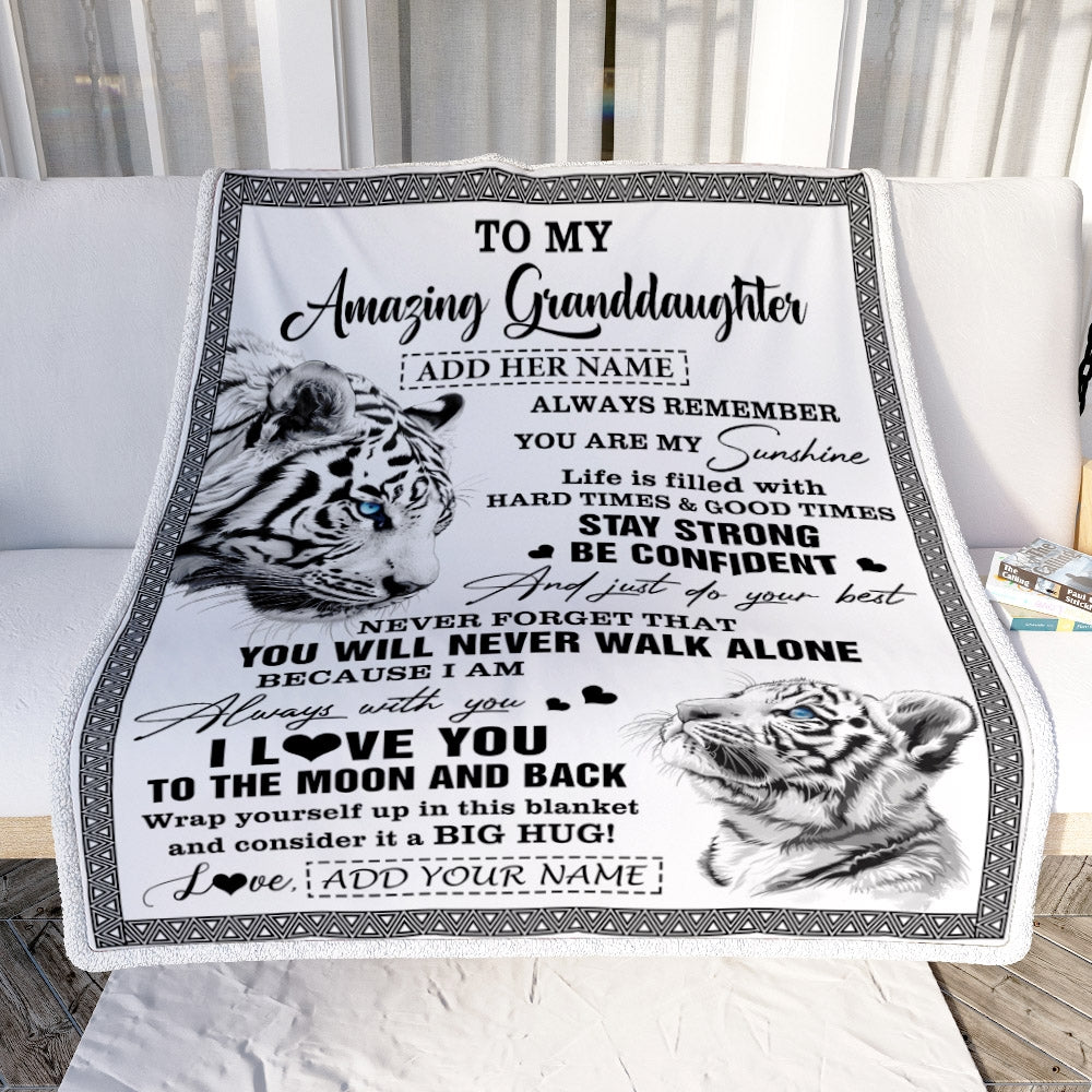 Personalized To My Amazing Granddaughter Blanket From Grandma Grandpa White Tiger It A Big Hug Granddaughter Birthday Gifts Christmas Custom Fleece Blanket | siriusteestore