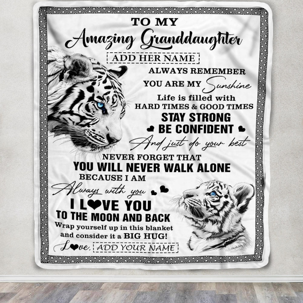 Personalized To My Amazing Granddaughter Blanket From Grandma Grandpa White Tiger It A Big Hug Granddaughter Birthday Gifts Christmas Custom Fleece Blanket | siriusteestore