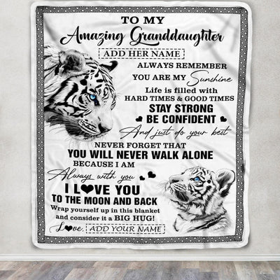 Personalized To My Amazing Granddaughter Blanket From Grandma Grandpa White Tiger It A Big Hug Granddaughter Birthday Gifts Christmas Custom Fleece Blanket | siriusteestore