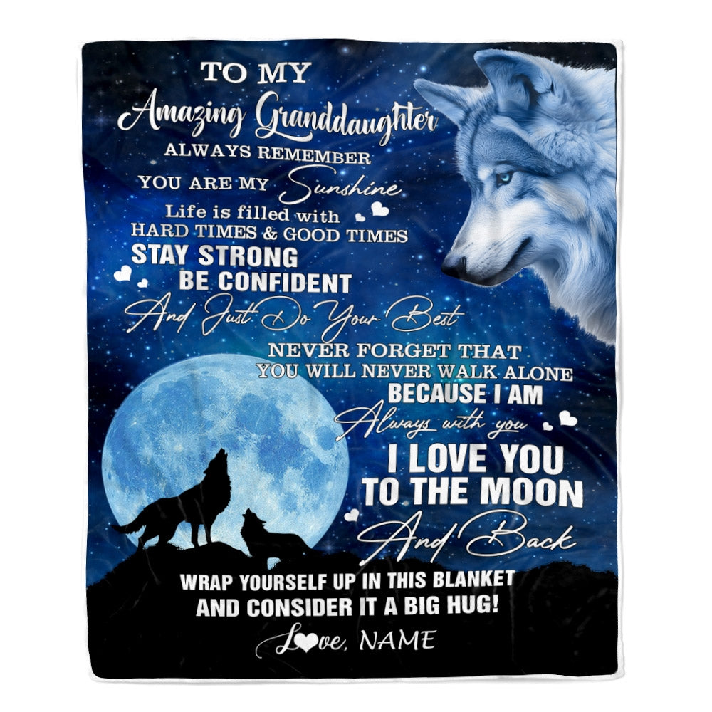 Personalized To My Amazing Granddaughter Blanket From Grandma Grandpa Wolf It A Big Hug Birthday Back To School Christmas Customized Fleece Throw Blanket | siriusteestore
