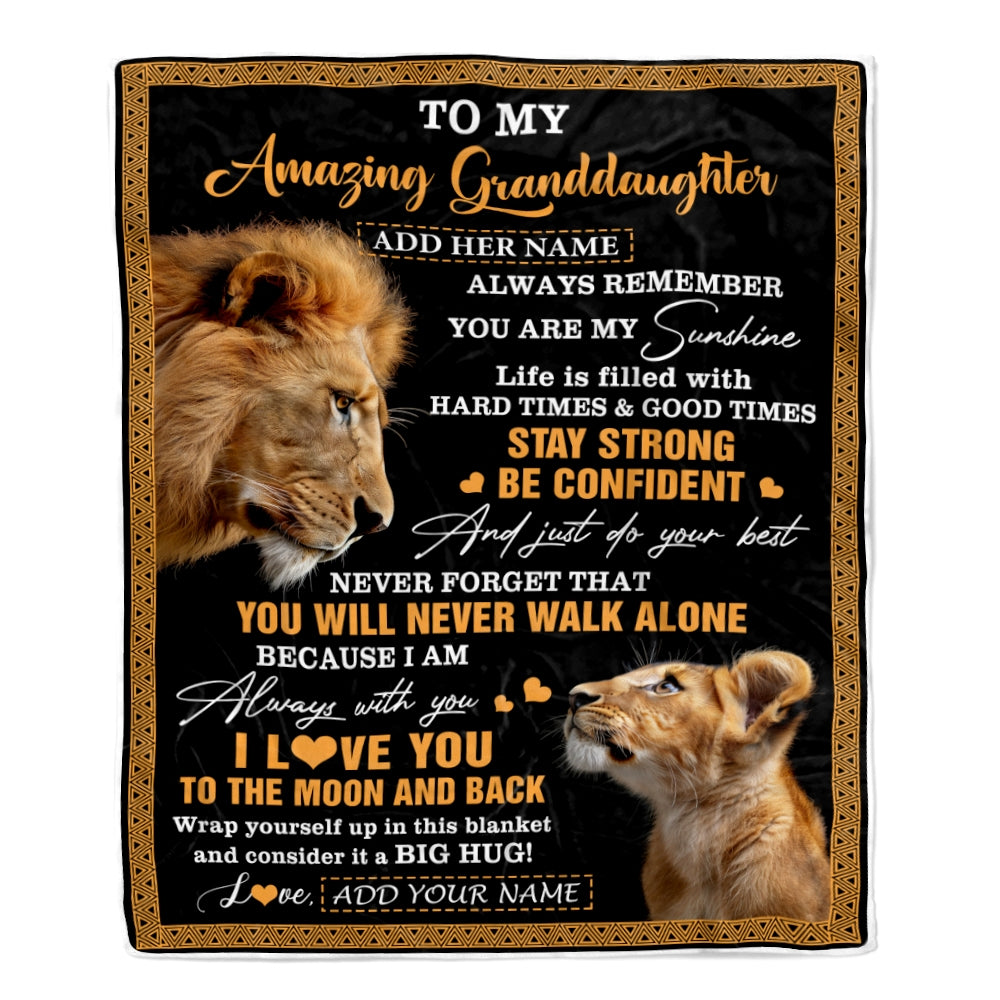 Personalized To My Amazing Granddaughter Blanket From Grandpa Grandfather Lion It A Big Hug Granddaughter Birthday Gifts Graduation Christmas Fleece Blanket | siriusteestore