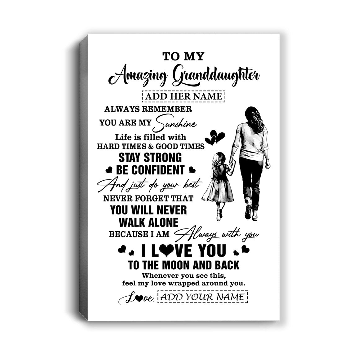 Personalized To My Amazing Granddaughter Canvas From Grandma Gigi Woman It A Big Hug Granddaughter Birthday Gifts Graduation Christmas Custom Wall Art Framed Canvas | siriusteestore