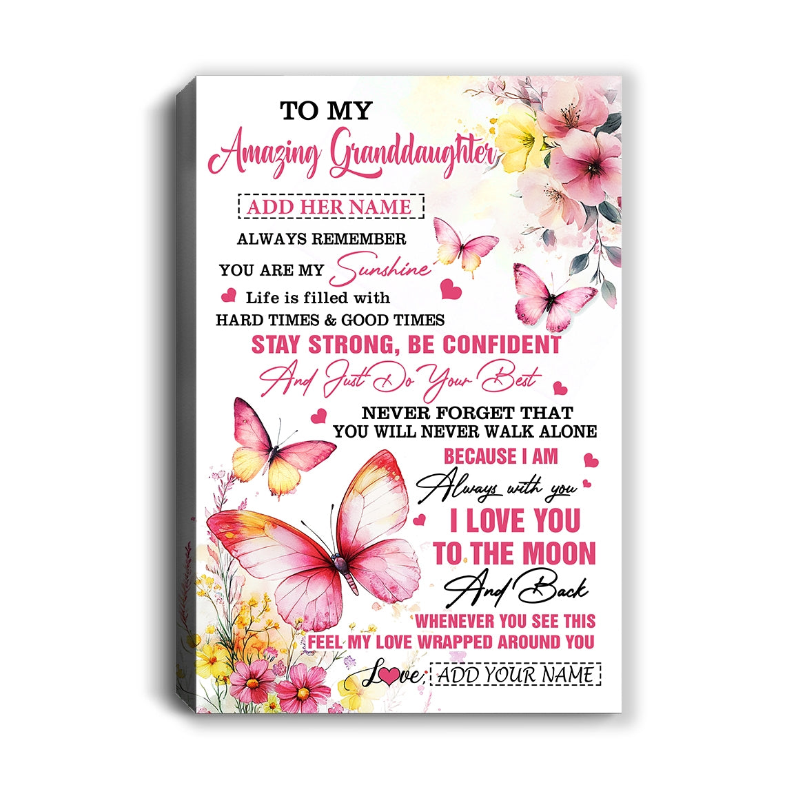 Personalized To My Amazing Granddaughter Canvas From Grandma Grandpa Butterfly It A Big Hug Granddaughter Birthday Gifts Christmas Custom Wall Art Framed Canvas | siriusteestore