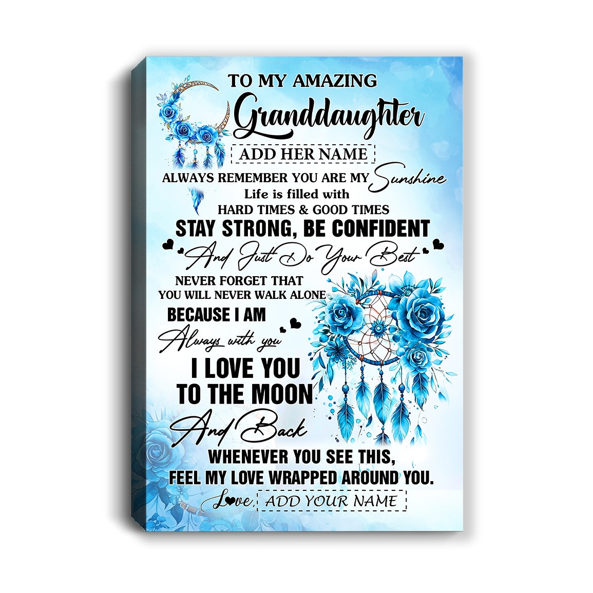 Personalized To My Amazing Granddaughter Canvas From Grandma Grandpa Dream Catcher It A Big Hug Granddaughter Birthday Gifts Christmas Custom Wall Art Framed Canvas | siriusteestore