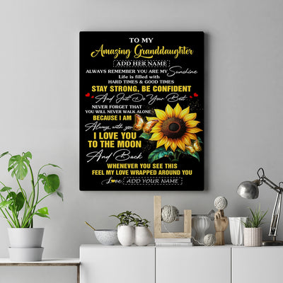 Personalized To My Amazing Granddaughter Canvas From Grandma Grandpa Sunflower It A Big Hug Granddaughter Birthday Gifts Christmas Custom Wall Art Framed Canvas | siriusteestore