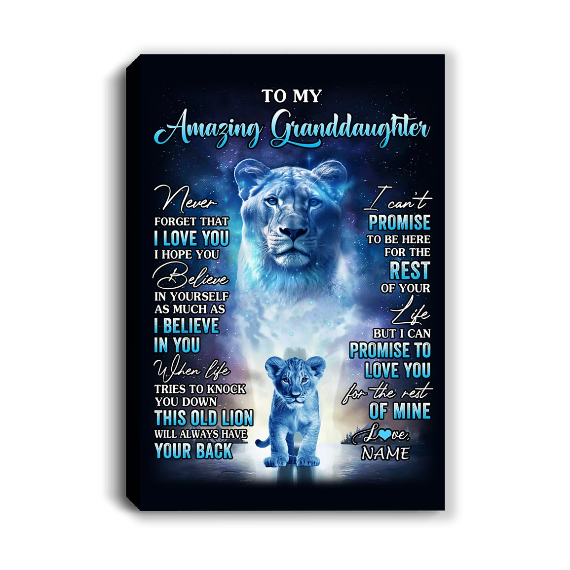 Personalized To My Amazing Granddaughter Canvas From Grandma Lion Never Forget I Love You Granddaughter Birthday Gifts Christmas Custom Wall Art Print Framed Canvas | siriusteestore