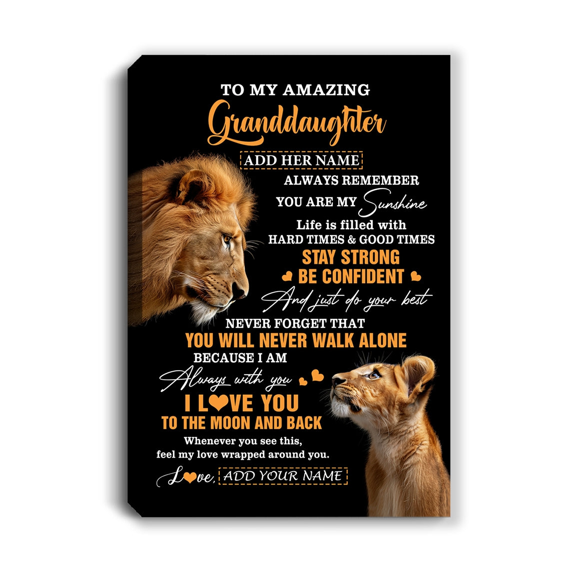 Personalized To My Amazing Granddaughter Canvas From Grandpa Lion It A Big Hug Granddaughter Birthday Gifts Graduation Christmas Custom Wall Art Framed Canvas | siriusteestore