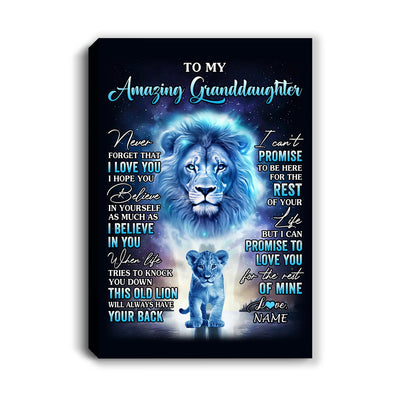 Personalized To My Amazing Granddaughter Canvas From Grandpa Lion Never Forget I Love You Birthday Gifts Graduation Christmas Custom Wall Art Print Framed Canvas | siriusteestore