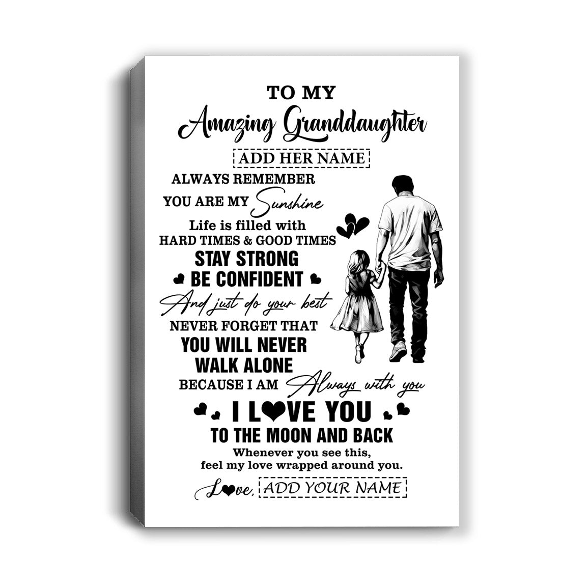 Personalized To My Amazing Granddaughter Canvas From Grandpa Papa Man It A Big Hug Granddaughter Birthday Gifts Graduation Christmas Custom Wall Art Framed Canvas | siriusteestore