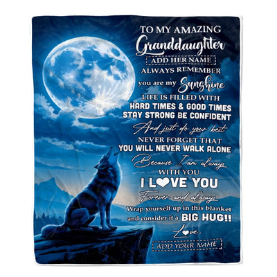 Personalized To My Amazing Granddaughter Gifts From Grandma Papa Blanket Wolf My Sunshine Gifts For Granddaughter Birthday Graduation Christmas Fleece Blanket | siriusteestore