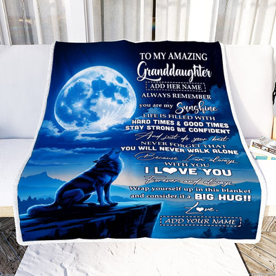 Personalized To My Amazing Granddaughter Gifts From Grandma Papa Blanket Wolf My Sunshine Gifts For Granddaughter Birthday Graduation Christmas Fleece Blanket | siriusteestore
